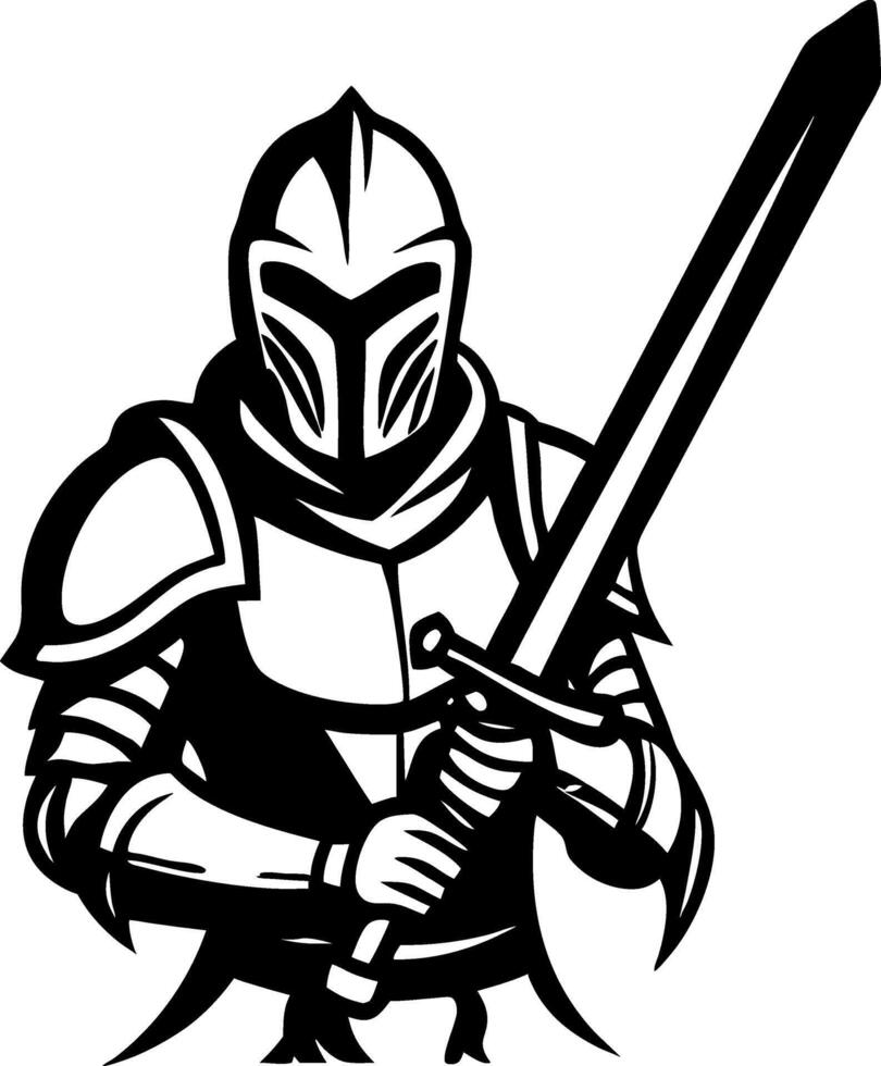 Armored Knight Holding Sword Detailed Illustration for Tattoo Design and Apparel vector