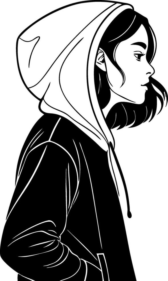 Profile of a Young Woman in Hoodie with Short Hair for Fashion Illustrations and Designs vector