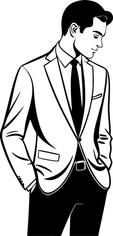 Elegant Businessman in Stylish Suit Staring Downward Design for Fashion and Branding vector