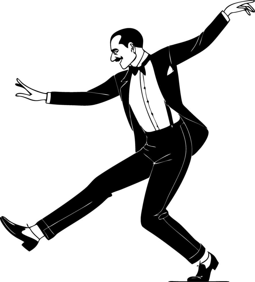 Elegant Retro Dancer in Tuxedo Performing Joyful Dance Movements for Dance Theme Design vector