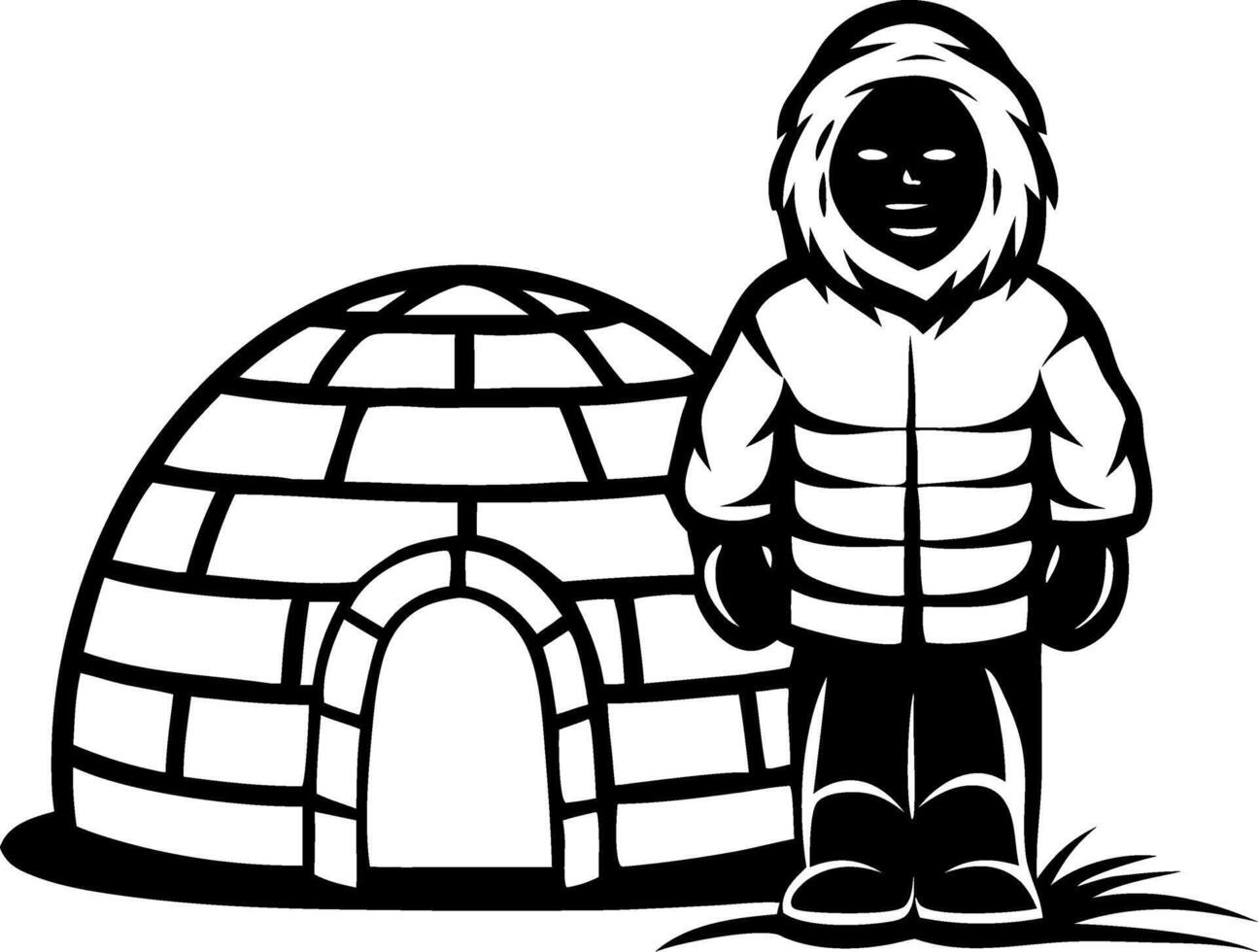 Inuit Child Standing Beside Traditional Igloo in Winter Landscape Illustration vector