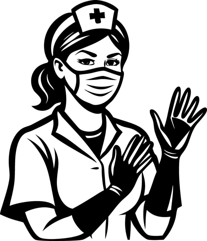 Nurse with Face Mask and Gloves Giving a Friendly Wave Illustration for Health Awareness vector