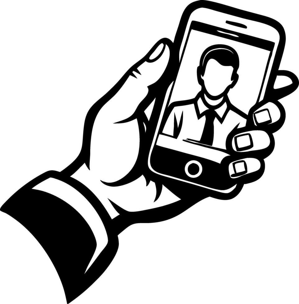 Hand Holding Smartphone Displaying Professional Portrait for Digital Identity Showcase vector