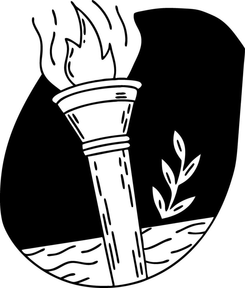 Flame Topped Torch Rising Above Waves With Plant Element Symbolizing Freedom and Inspiration vector
