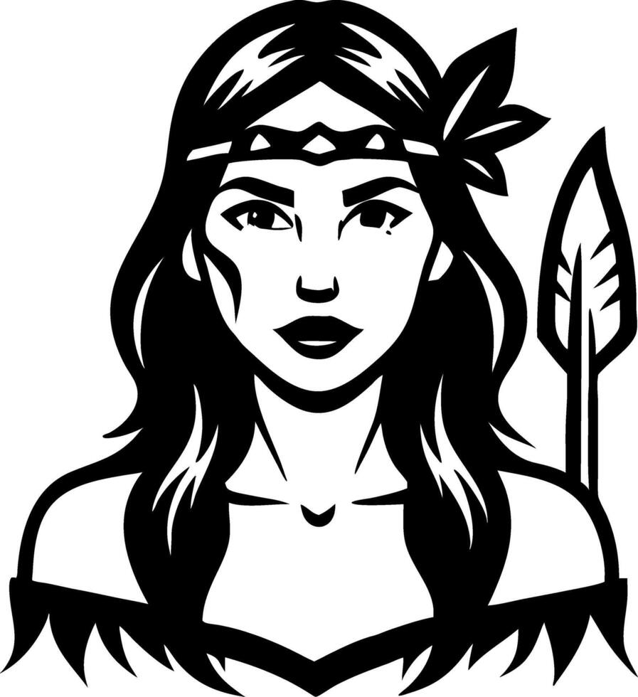 Fierce Warrior Woman Illustration with Arrowhead for Tattoo Design and Coloring Book vector