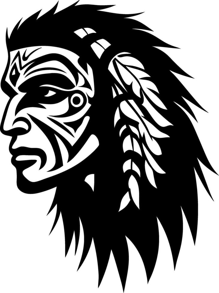 Tribal Warrior Profile with Feathered Headdress for Tattoo Design and Artwork vector