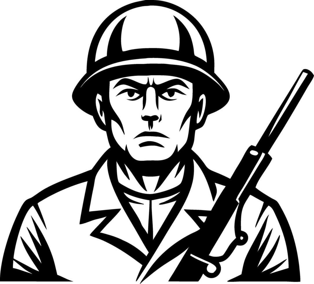 Military Soldier Portrait with Rifle Bold Design for Tattoo and Graphic Use vector