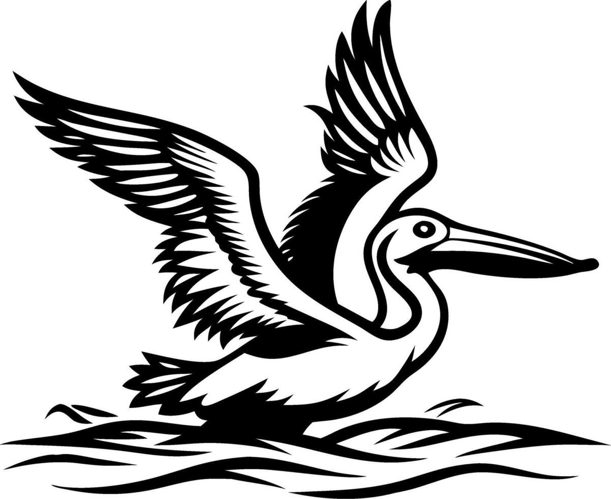 Elegant Pelican with Wings Spread Majestically in Dynamic Pose for Tattoo or Coloring Book Design vector
