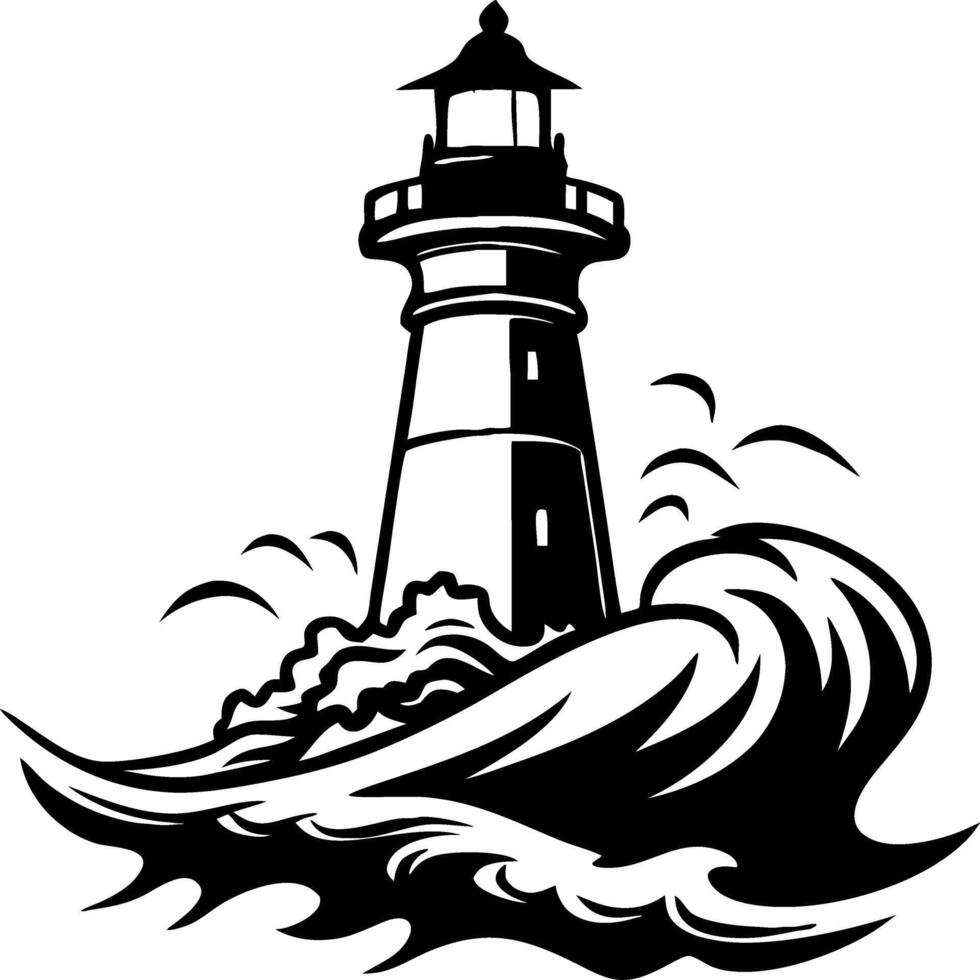 Lighthouse with Waves Illustration Perfect for Tattoo Design and Nautical Themed Art vector