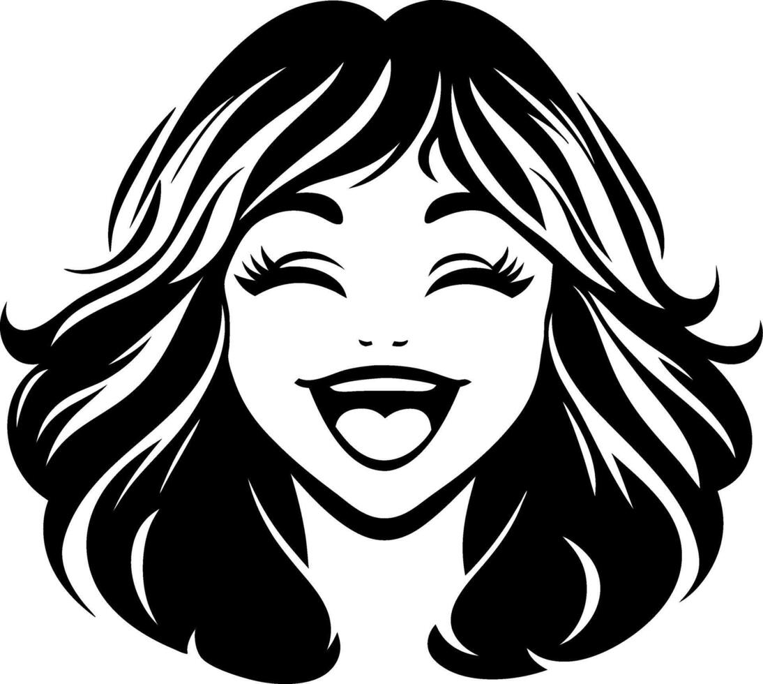 Cheerful Smiling Woman with Long Wavy Hair Graphic for Fun Designs vector