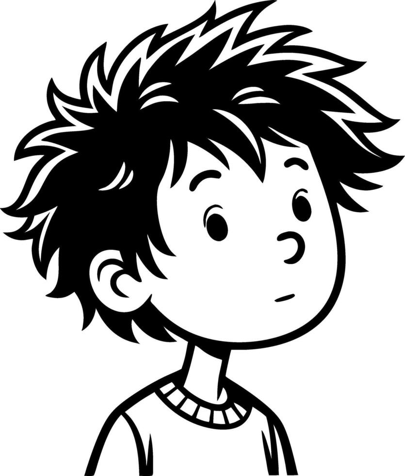 Curious Boy Character Design with Messy Hair Ideal for Childrens Illustrations and Tattoos vector