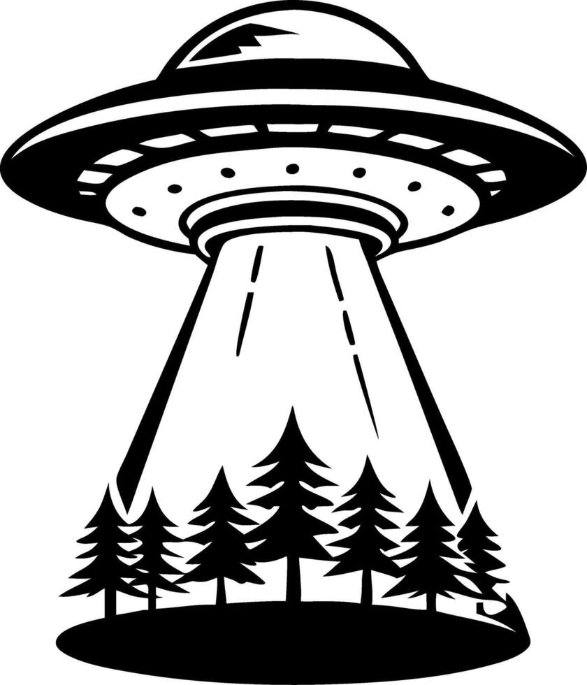 UFO Abduction with Trees Alien Spaceship Design for T-Shirts and Tattoo Art vector