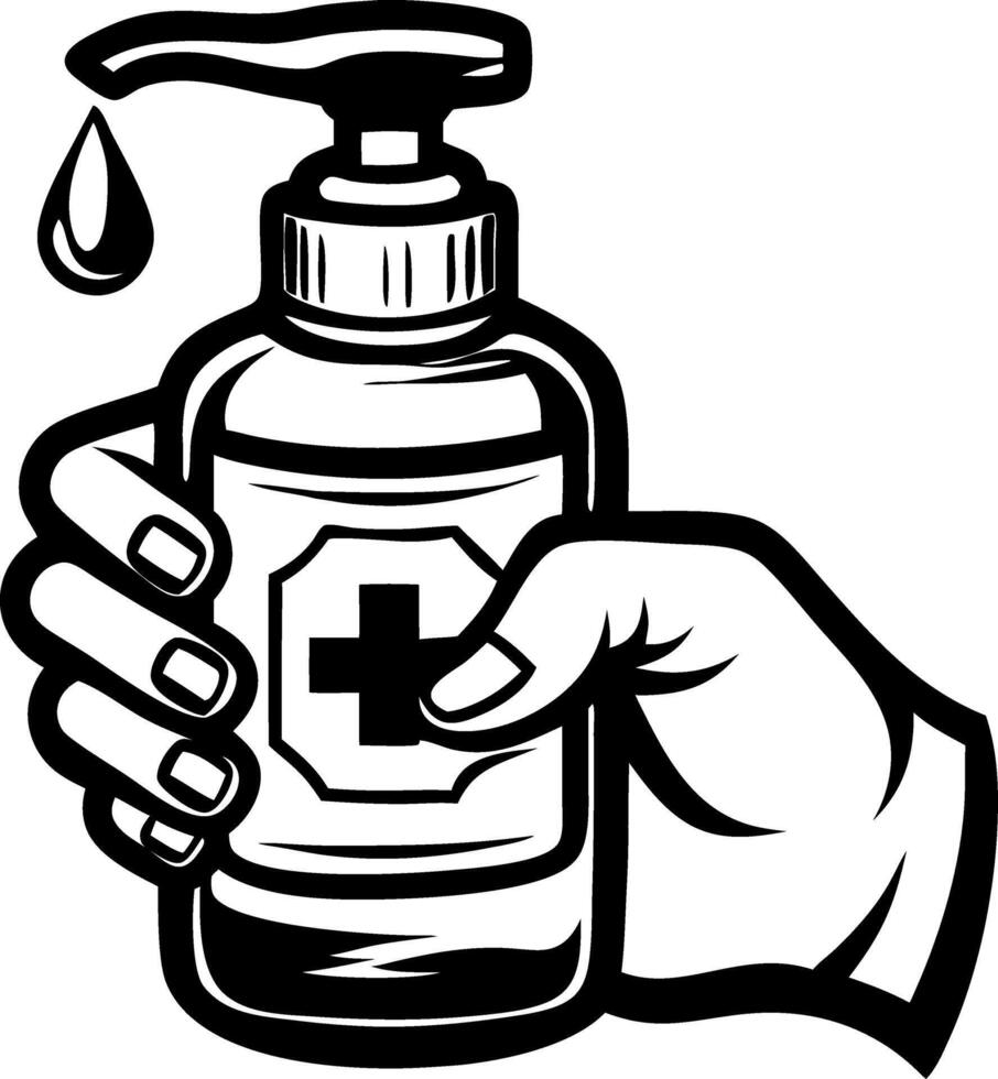 Hand Holding Sanitizer Bottle with Pump and Drop for Hygiene Safety Design vector