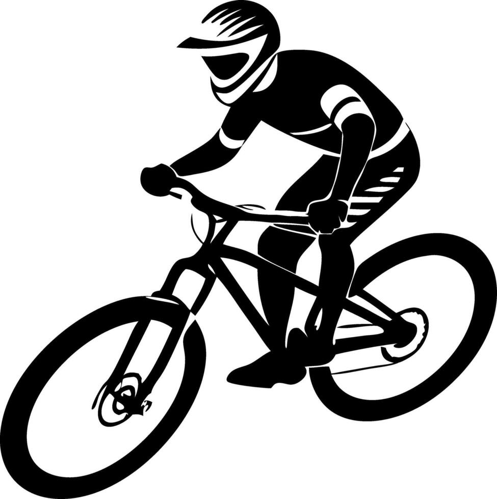 Dynamic Mountain Biker in Action Silhouette for Sports Graphics and Tattoo Design vector