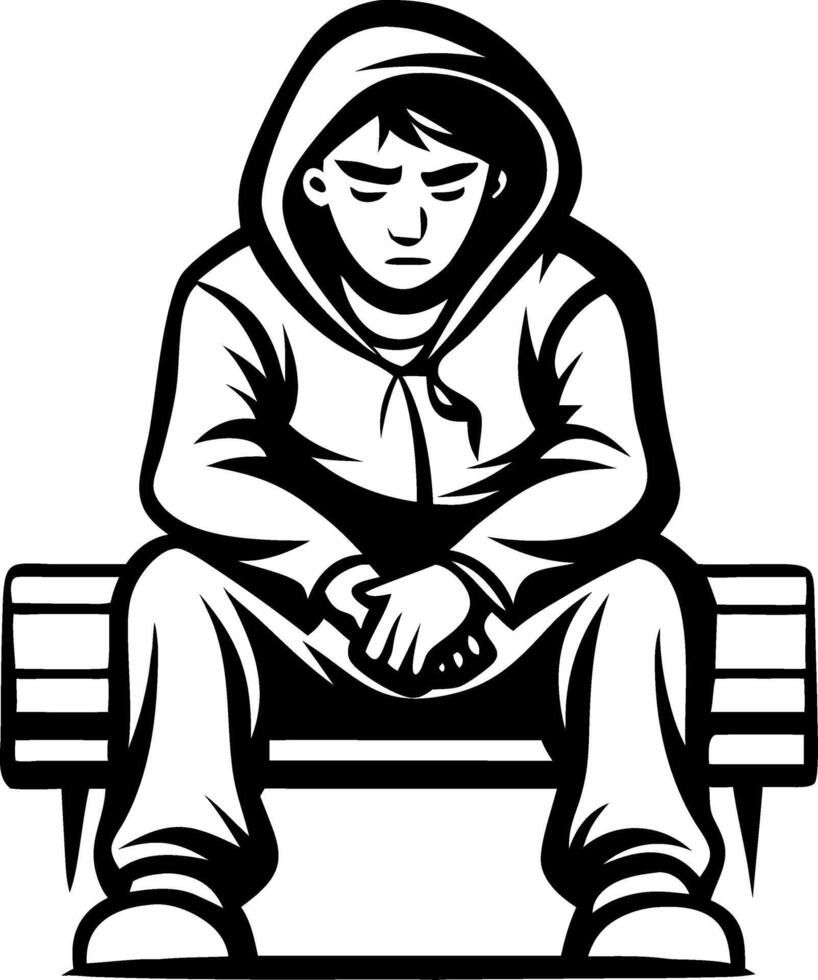 Sad Young Man Sitting on Bench Art for Emotional Wellness Projects vector