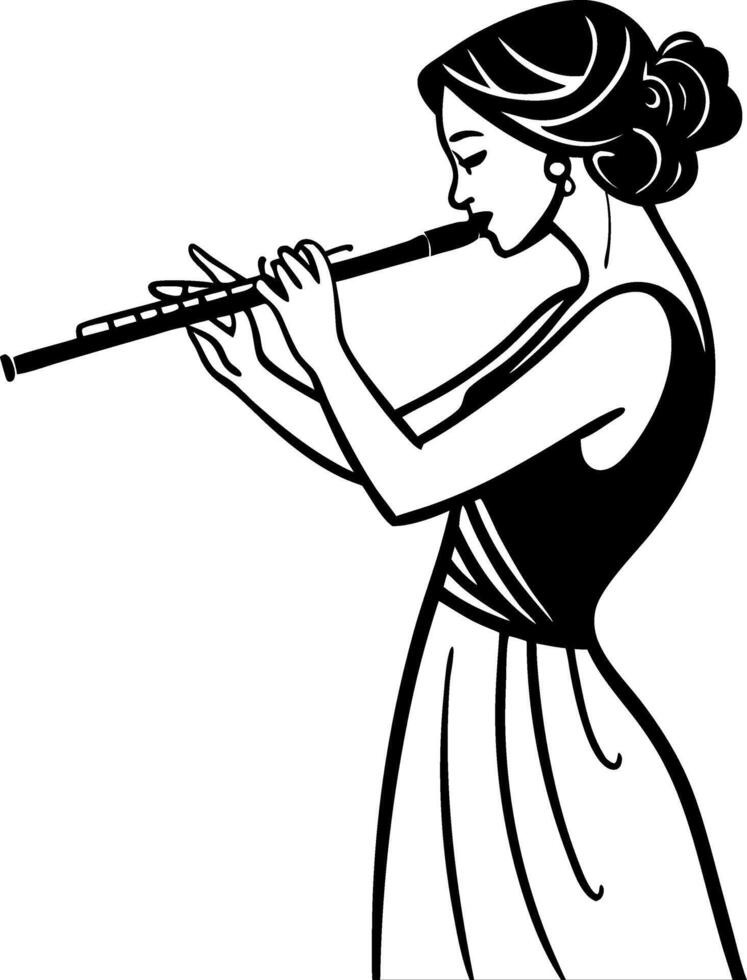 Elegant Woman Playing Flute Black Silhouette Art for Music Themed Decor and Design Projects vector