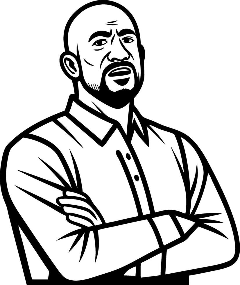Confident Man with Arms Crossed Character Illustration for Graphic Design and Tattoo Concepts vector