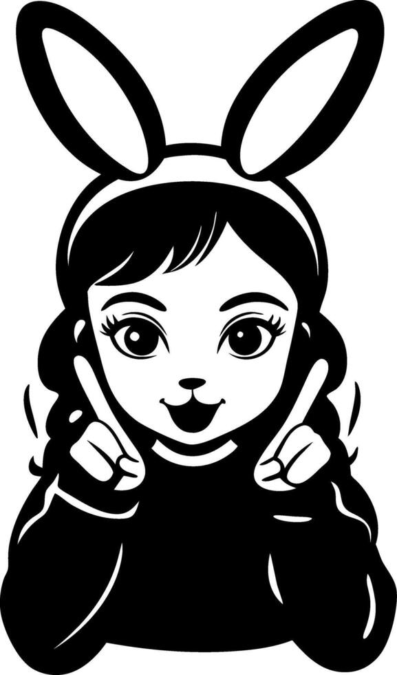 Cute Girl with Bunny Ears Making Peace Sign Illustration for Playful Designs vector