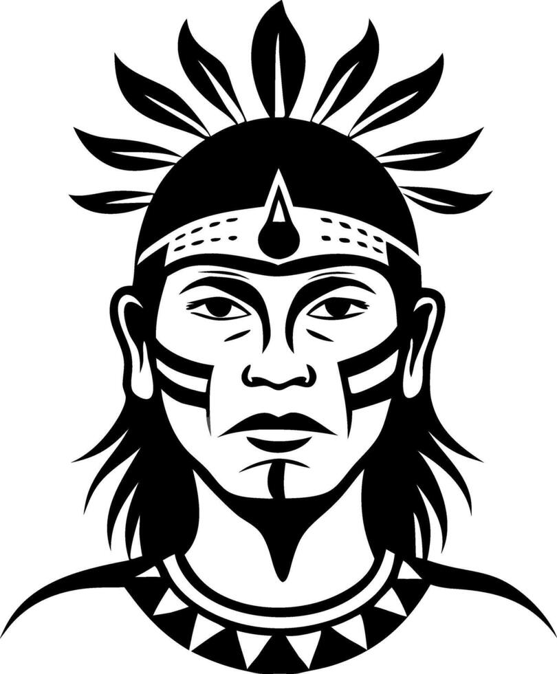 Native American Warrior Portrait with Feathered Headgear for Tattoo and Artistic Design vector