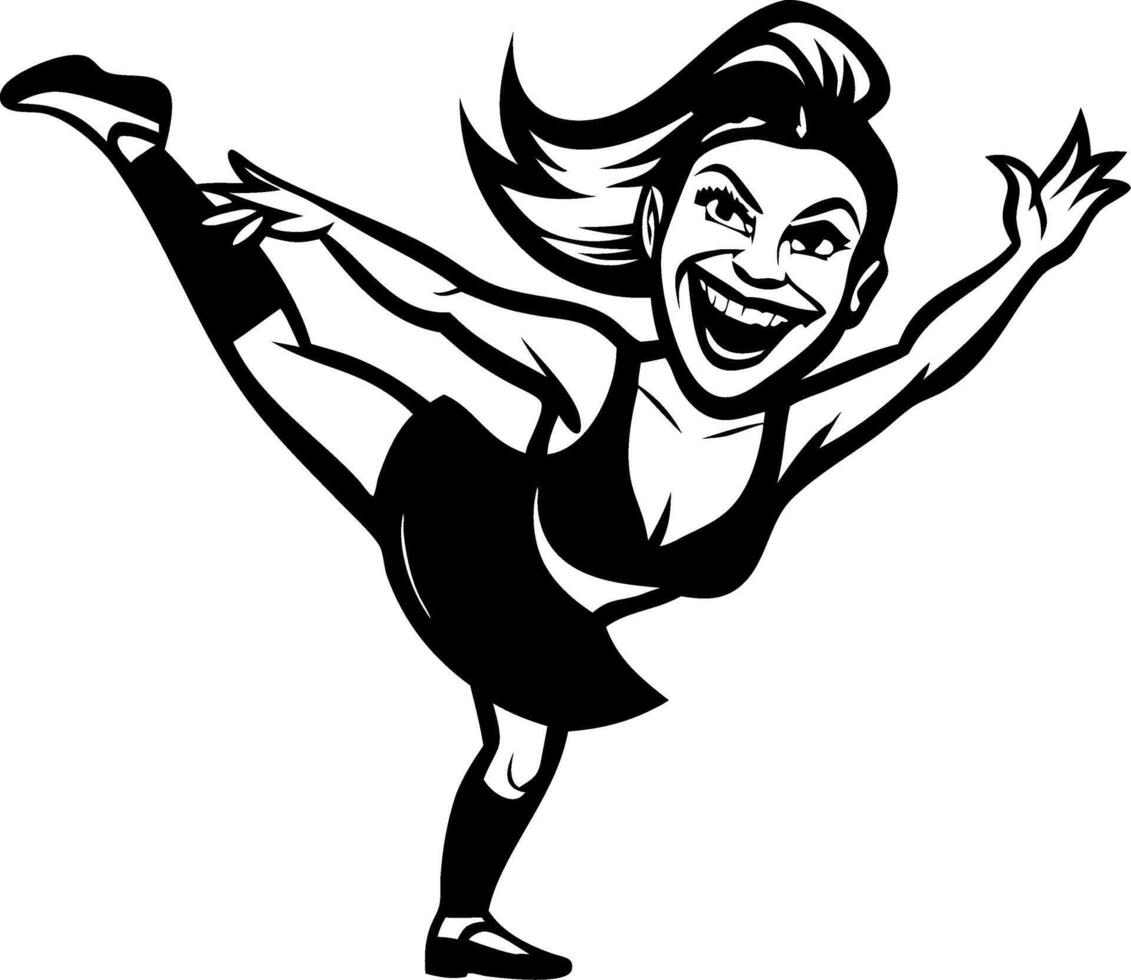 Energetic Cartoon Cheerleader Dancing with Joyful Expression Perfect for Apparel and Merchandise vector