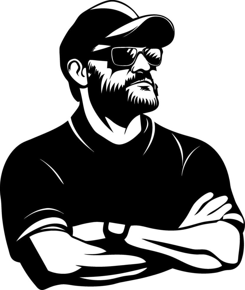 Stylish Man with Sunglasses and Cap Flexing Confidence in Bold Graphic Illustration vector