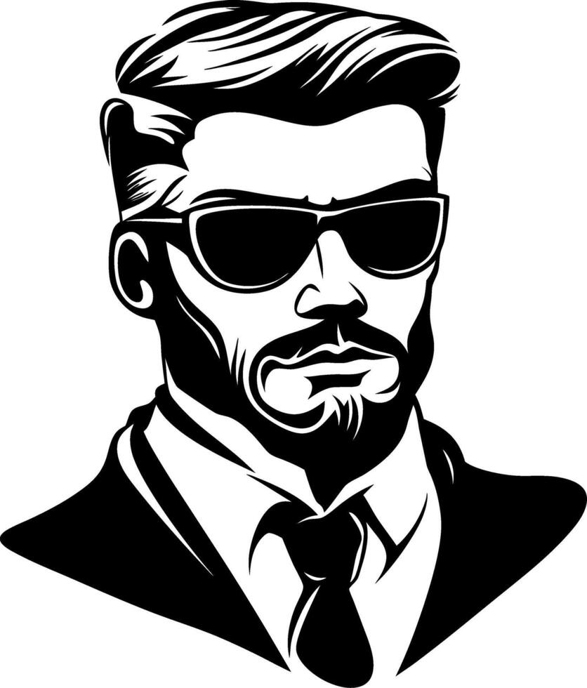 Stylish Man in Sunglasses with Beard Wearing Suit Vintage Inspired Design for Tattoos vector