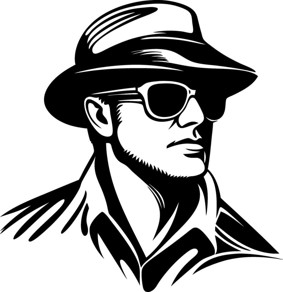 Stylish Man in Fedora Hat and Sunglasses Illustration for Fashion Graphics and Tattoos vector
