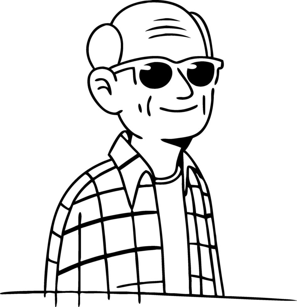 Cool Elderly Man in Sunglasses and Plaid Shirt Illustration for Fun Design Projects vector