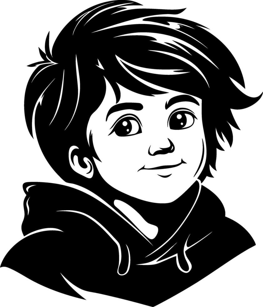 Charming Boy Character with Playful Hair Design Perfect for Coloring Projects and Tattoo Art vector