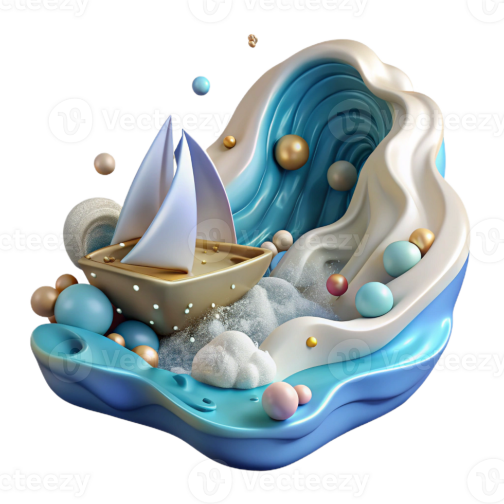 wonderful minimalist Ocean Wave and Boat Cutout for Marine Illustrations original png
