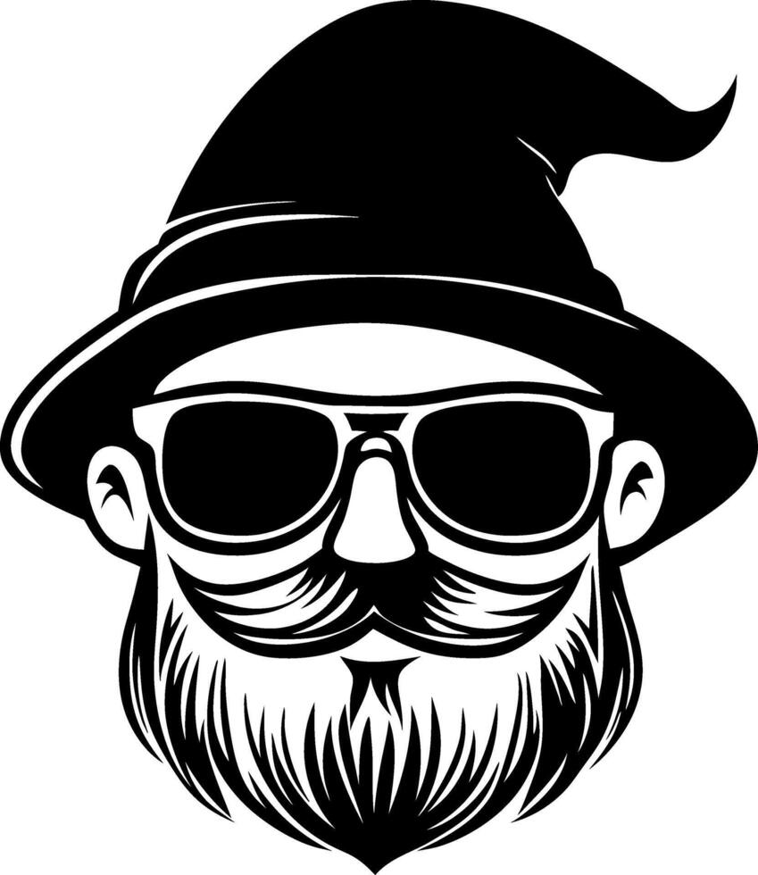 Stylish Wizard with Beard and Sunglasses Art for Unique Tattoo Design and Merchandise vector