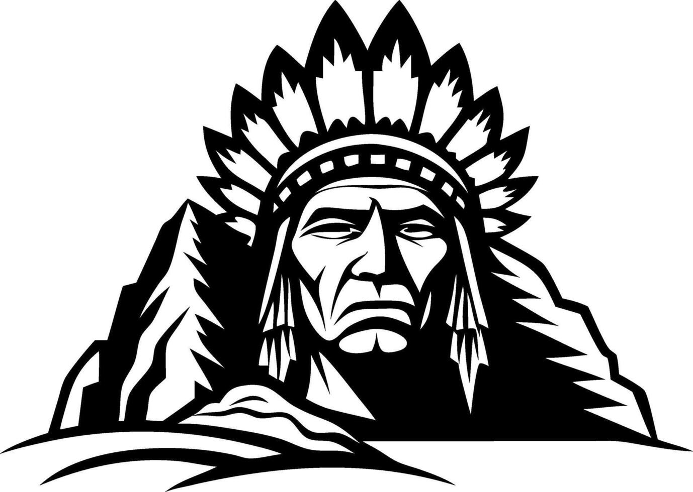 Native American Chief Mountain Silhouette Artwork for Tattoo and Graphic Design Inspiration vector
