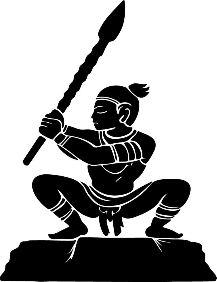 Warrior Holding Spear in Combat Pose Strong Tribal Silhouette for Tattoo and Art Design vector