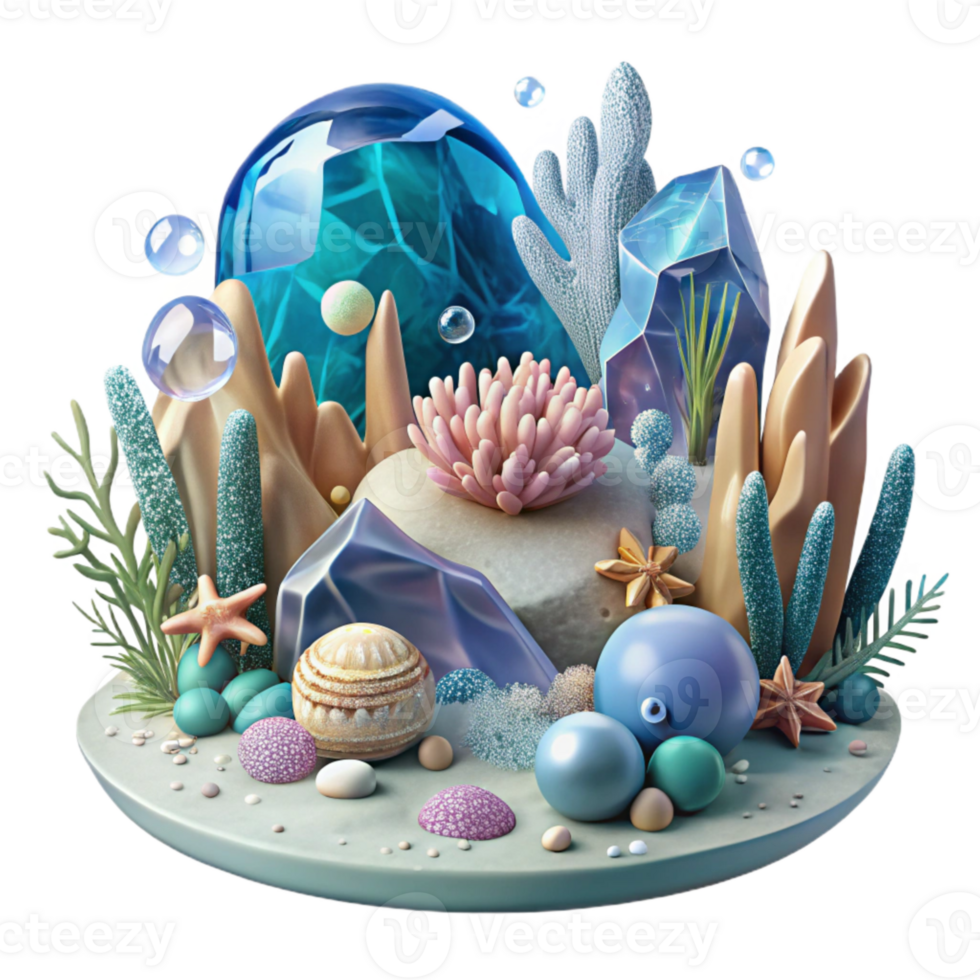 dramatic traditional Ocean Wave and Coral Reef Transparent for Underwater Art high resolution png