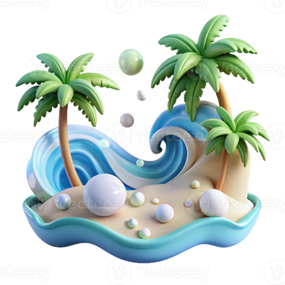 vibrant rustic Ocean Wave and Palm Trees Cutout for Tropical Graphics original png