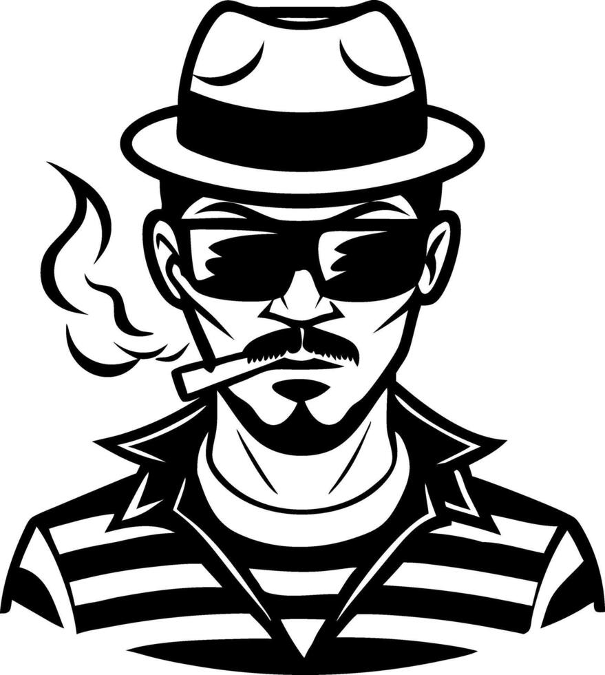 Stylish Man with Sunglasses and Hat Smoking Cigar in Vintage Retro Design for Tattoo Art vector