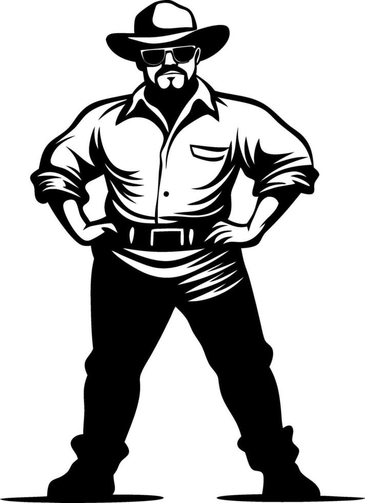 Strong Confident Man in Cowboy Hat and Sunglasses Ready for Adventure or Western Theme Design vector
