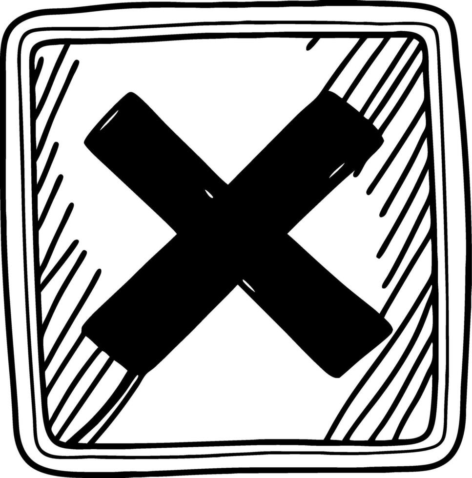 Hand-Drawn Black Cross in Square Frame for Various Creative Applications vector