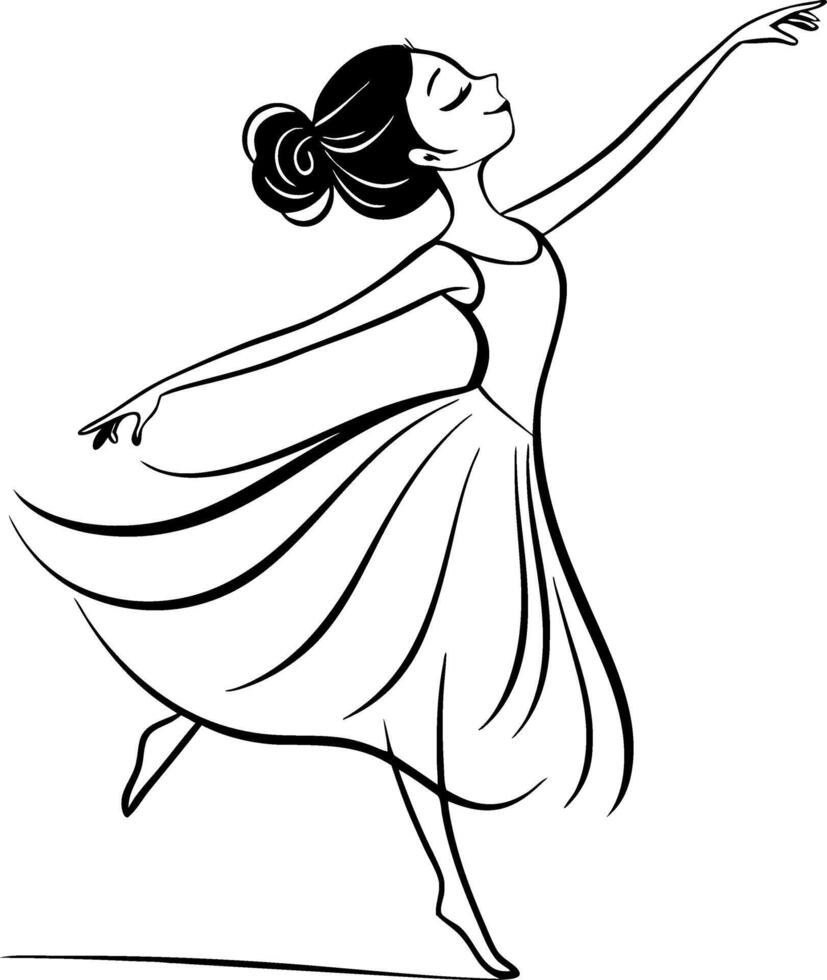 Elegant Ballerina Dancing Gracefully in Flowing Dress Perfect for Tattoos and Coloring Books vector