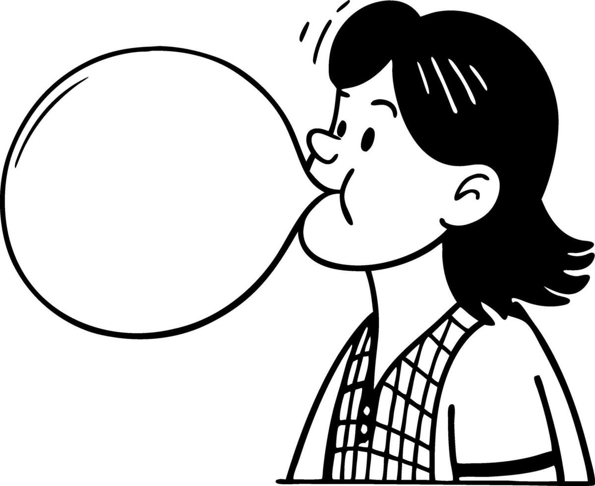 Cartoon Character Blowing Bubblegum Fun Retro Style Illustration for Kids Projects vector