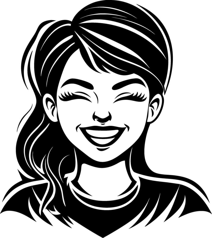 Happy Smiling Girl Illustration for Tattoo Designs and Coloring Books vector