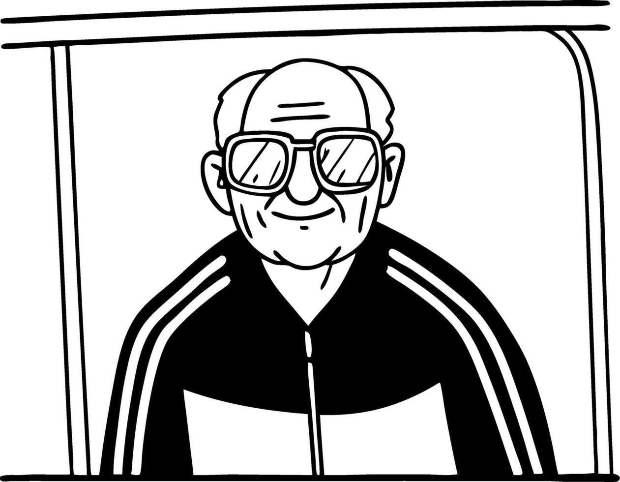 Cheerful Elderly Man in Sunglasses Wearing Tracksuit Smiling at You vector