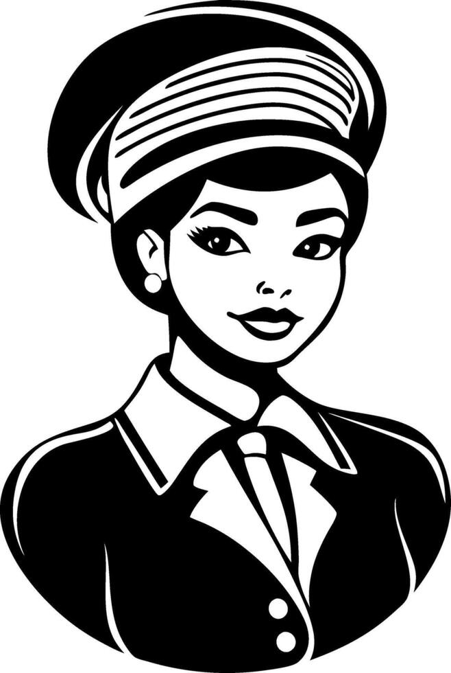 Vintage Airline Stewardess Character Illustration for Retro Design and Fashion Projects vector