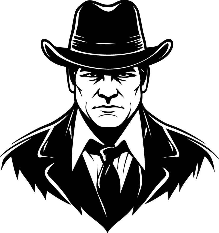 Bold Cowboy Portrait in Stylish Hat Ideal for Tattoo Designs and Graphic Illustrations vector