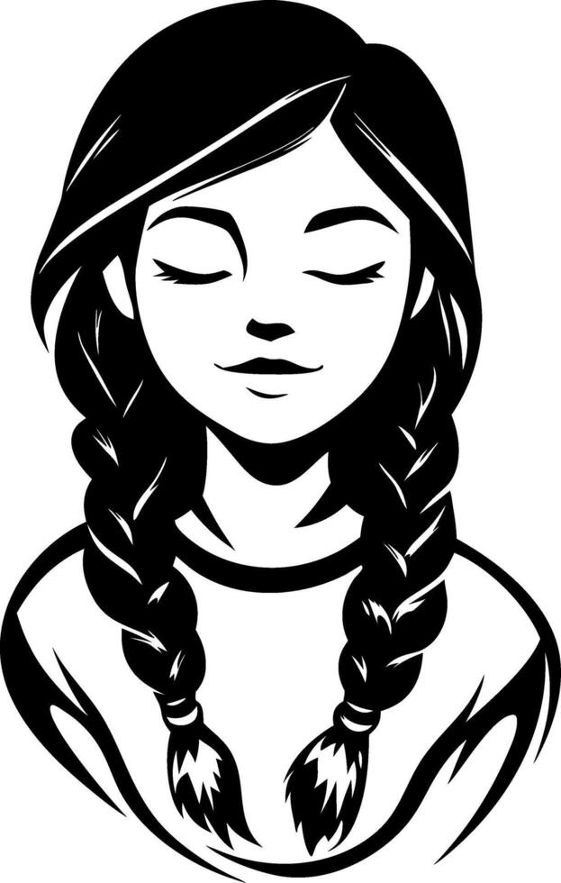 Serene Girl with Braids Portrait Artistic Illustration for Tattoo Design and Coloring Book vector