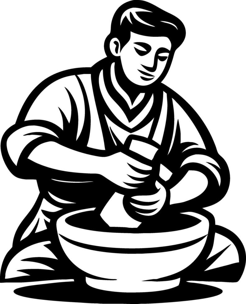 Craftsman Mixing Ingredients in Bowl for Culinary Arts Tattoo Design Coloring Book vector