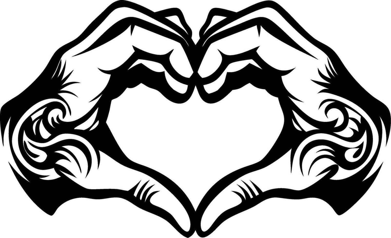 Heart Shape Created by Hands with Detailed Artistic Design for Tattoos and Crafts vector