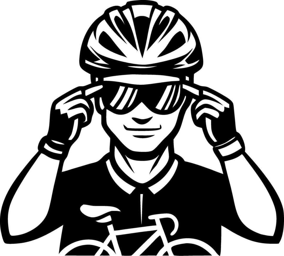 Cyclist Adjusting Sunglasses and Helmet with Bicycle Graphic for Sports Design vector