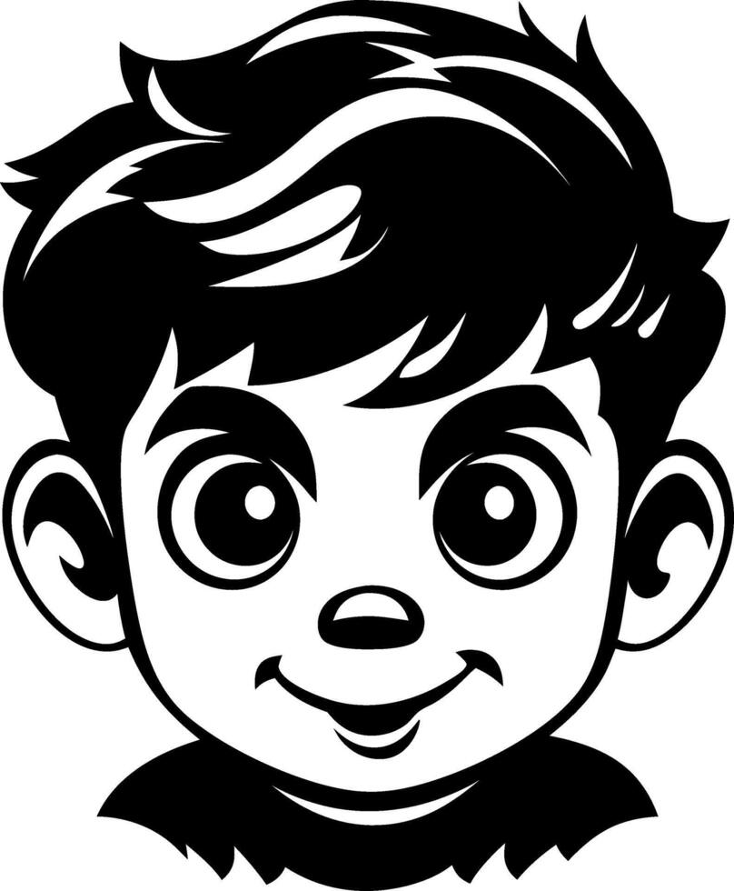 Cute Cartoon Boy Character with Big Eyes and Stylish Hair for Coloring Book and Tattoo Design vector