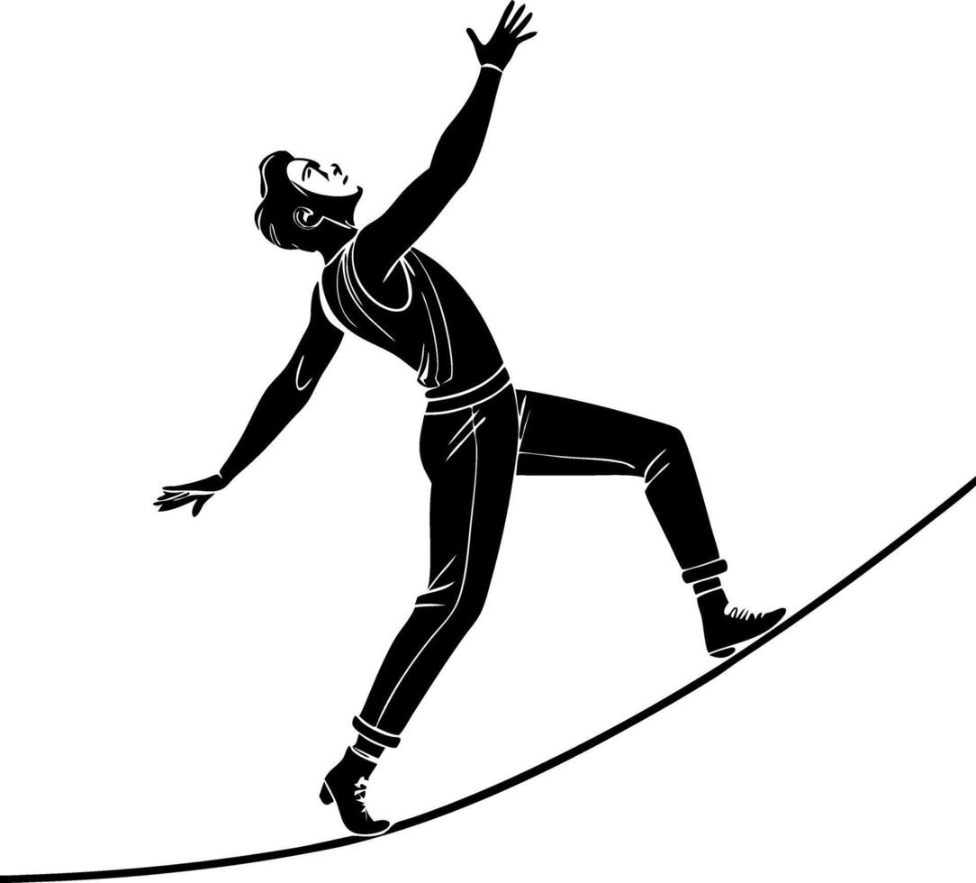 Man Balancing on Tightrope in Dynamic Pose for Fitness and Motivation Themes vector